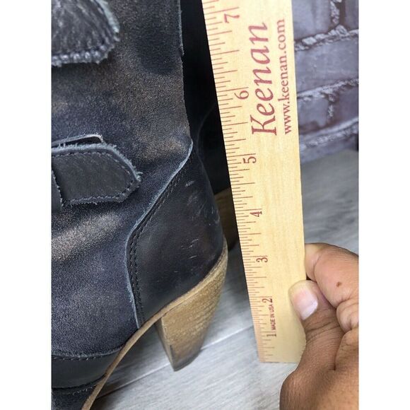 AllSaints Spitalfields Jacks Place Black Leather Zip Heel Strap Boots Women 38EU - Picture 14 of 16